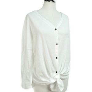 White Tie Tunic Button Down Waffle Weave M